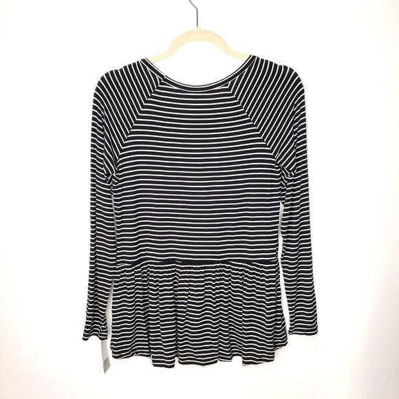 B.P. Tiny Stripe Long Sleeve Peplum Top - Picture 6 of 8